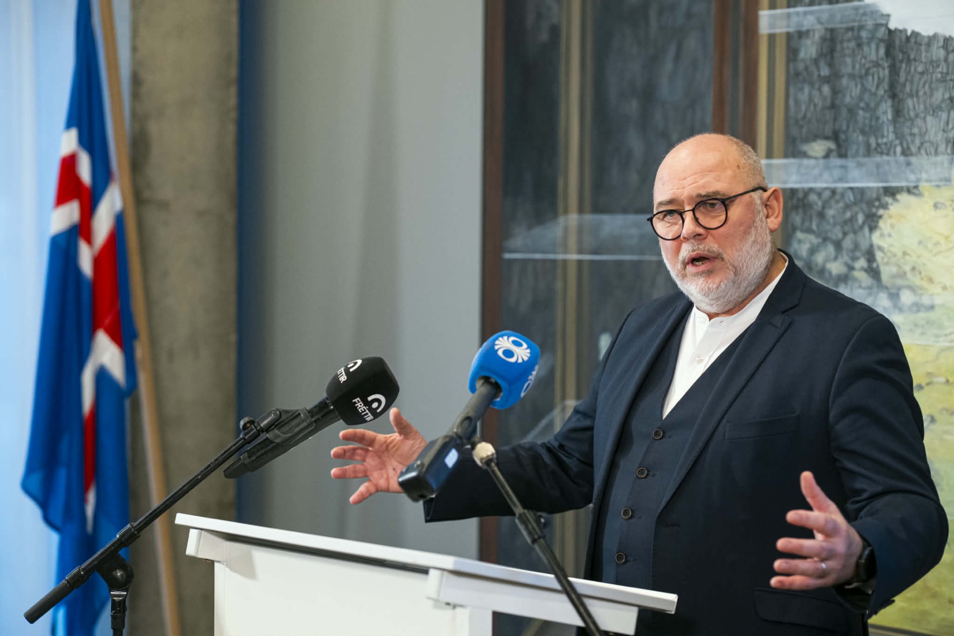 Mynd: Logi Einarsson á kynningu um aðgerðaáætlun stjórnvalda í málefnum fjölmiðla. /Golli