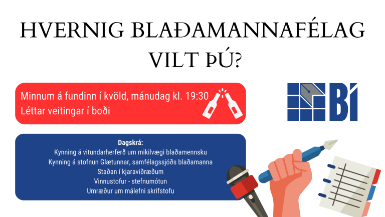 Félagsfundur og vinnustofa um stefnumótun BÍ 31. janúar
