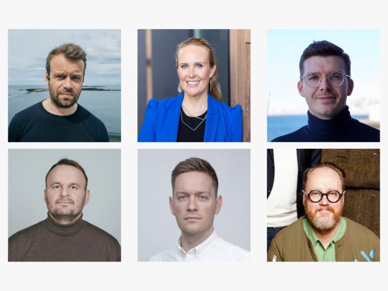 Blaðamennirnir sex sem hafa verið til rannsóknar hjá lögreglunni á Norðurlandi eystra, efst f.v: Þór…