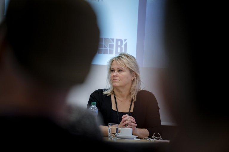 Sigríður Björk Guðjónsdóttir ríkislögreglustjóri á fundinum í sal BÍ. Ljósm. Kristinn Magnússon