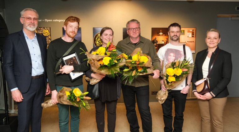 Verðlaunahafarnir: Hörður Sveinsson, Heiða Helgadóttir, Vilhelm Gunnarsson og Hallur Karlsson, ásamt…