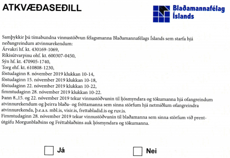 Atkvæðaseðillinn. Atkvæðagreiðslan fer fram á miðvikudaginn kemur, þann 30.
október.