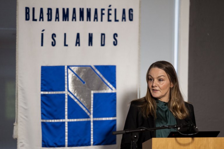 Sigríður Dögg Auðunsdóttir, formaður Blaðamannafélags Íslands, á málþingi um styrki til einkarekinna…