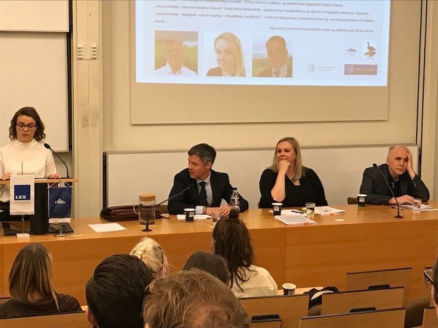 Frá málþinginu í HÍ í dag. F.v. Ester Petra Gunnarsdóttir, fundarstjóri, Eiríkur Jónsson, Hulda Marí&hellip;