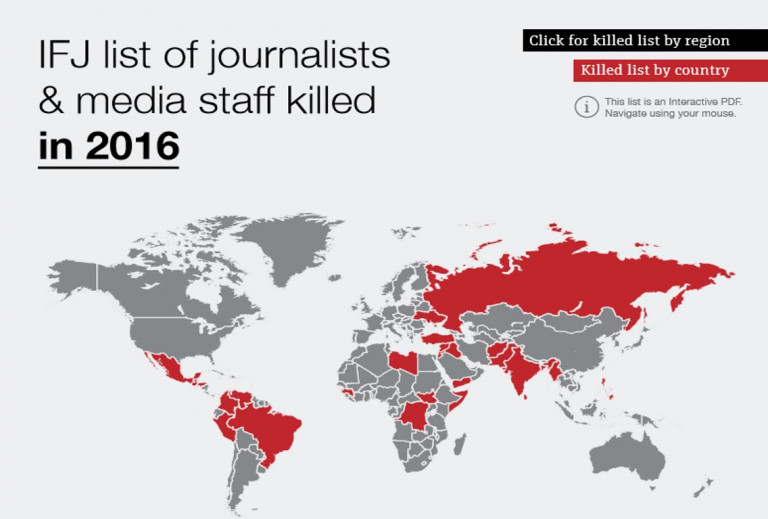 2016: 12 fjölmiðlamenn drepnir í Evrópu