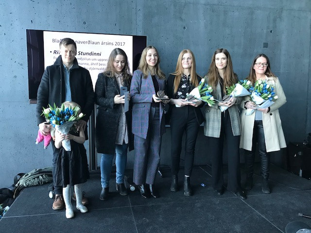 Verðlaunahafar Blaðamannaverðlauna í Hörpu nú síðdegis.