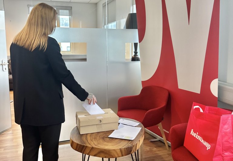 Mynd frá atkvæðagreiðslu í húsakynnum DV