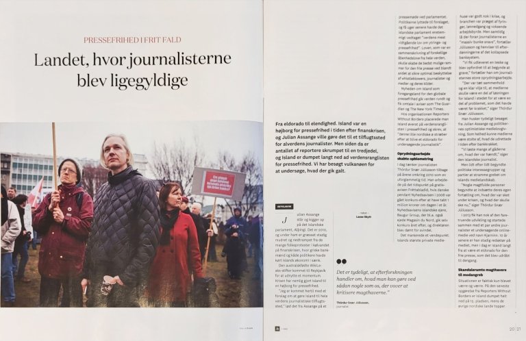 Greinin fyllir tvær opnur í 1. tbl. Journalisten 2023.