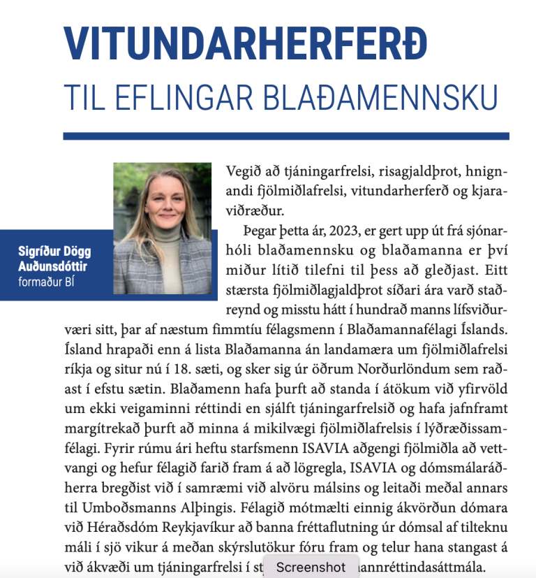 Titill leiðarans í Blaðamanninum, 1. tbl. 45. árg., desember 2023.