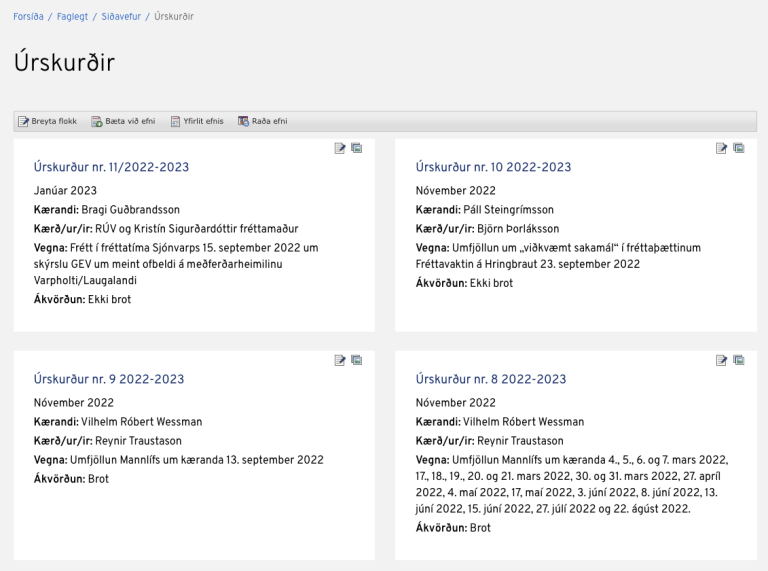 Nýr gagnagrunnur siðanefndarúrskurða