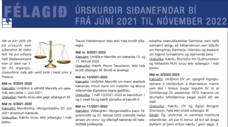 Titill yfirlitsins á bls. 18 í Blaðamanninum 1/2022.