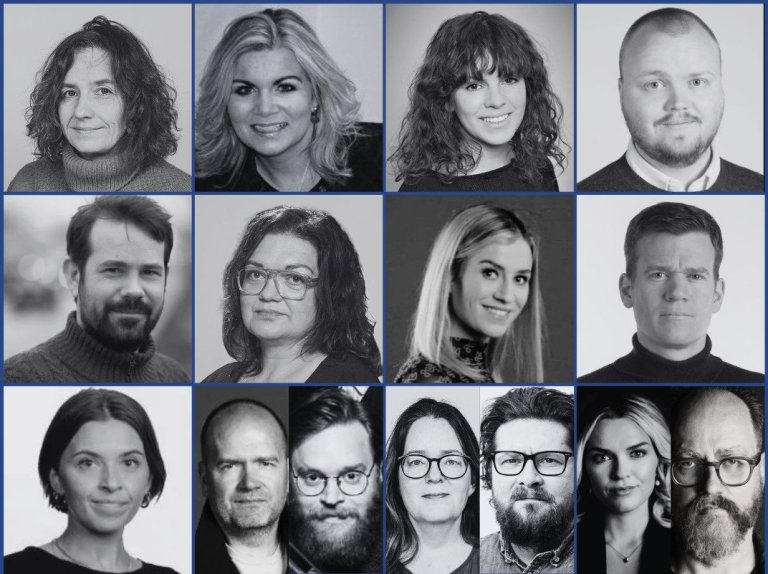 Þessi eru tilnefnd til Blaðamannaverðlauna ársins 2024: Efst f.v. Auður Jónsdóttir, Berghildur Erla …