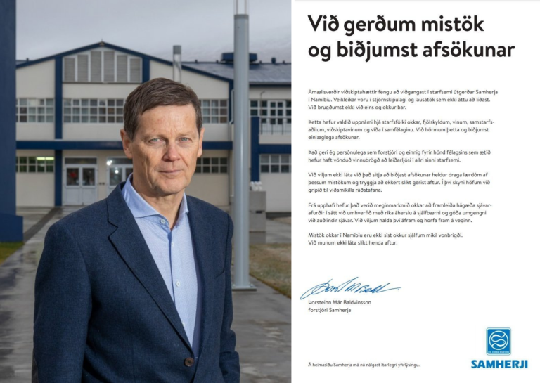Þorsteinn Már Baldvinsson, forstjóri Samherja, skrifaði undir afsökunarbeiðni Samherja í kjölfar fré…
